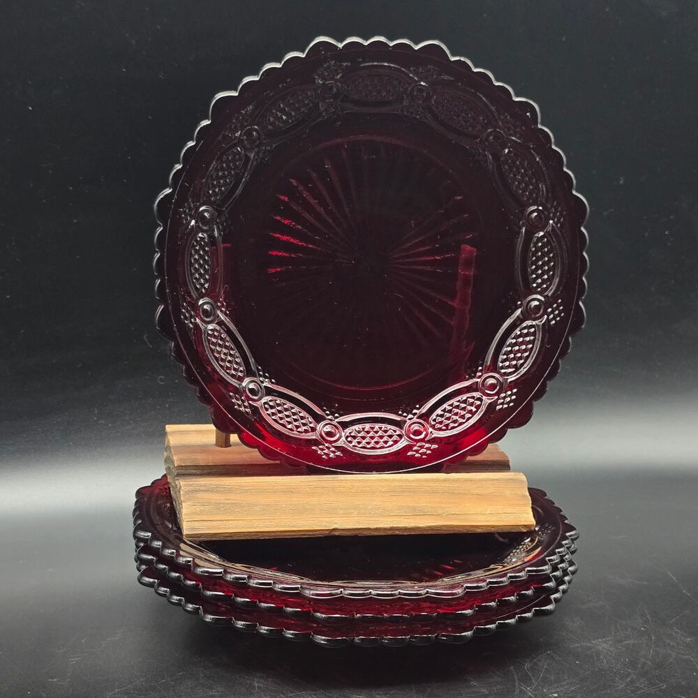 Copied - Avon Cape Cod Ruby Glass Salad Plates Vintage Romantic Gothic